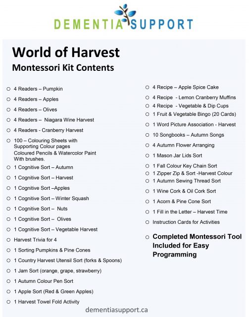 Montessori Kit Contents - World of Harvest SAMPLE